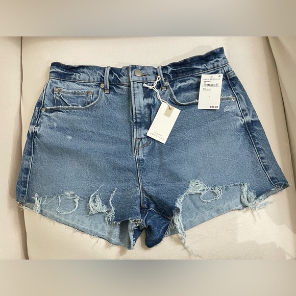 NWT Good American Good 90’s Denim Shorts in Indigo Distressed Size 8 - Picture 6 of 14